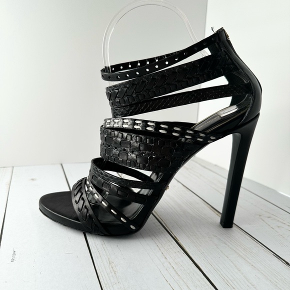 Roberto Cavalli Threaded Leather Cage Sandals - Picture 1 of 6
